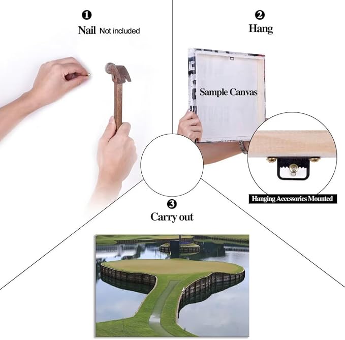 TPC Sawgrass Golf Course Wall Art for Living Room Bedroom Bathroom Home Decorations Golf Posters Canvas Prints Golf Pictures Framed Artwork Ready to Hang(12''H x 16''W)