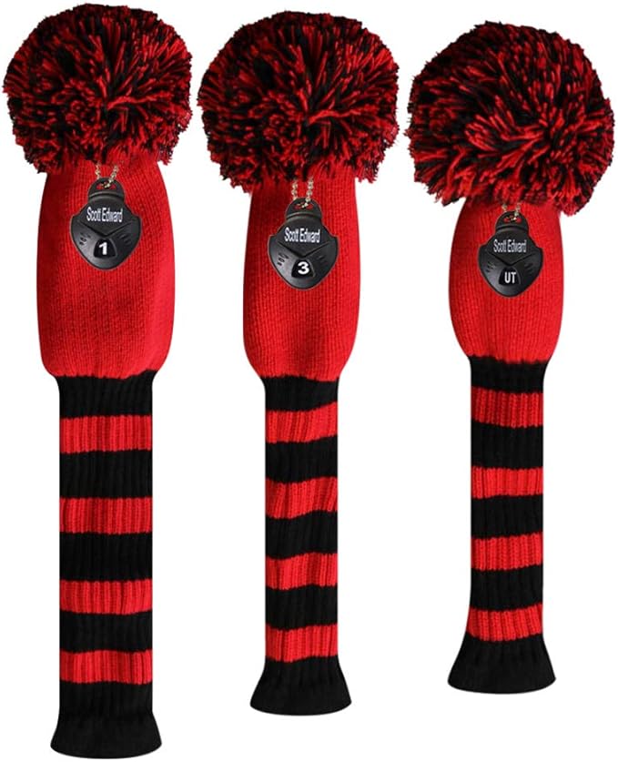 Scott Edward Golf Headcovers for Woods Set of 3 Fits Well Driver(460cc) Fairway Wood and Hybrid(UT) The Perfect Change for Golf Bag Classic Striped Style
