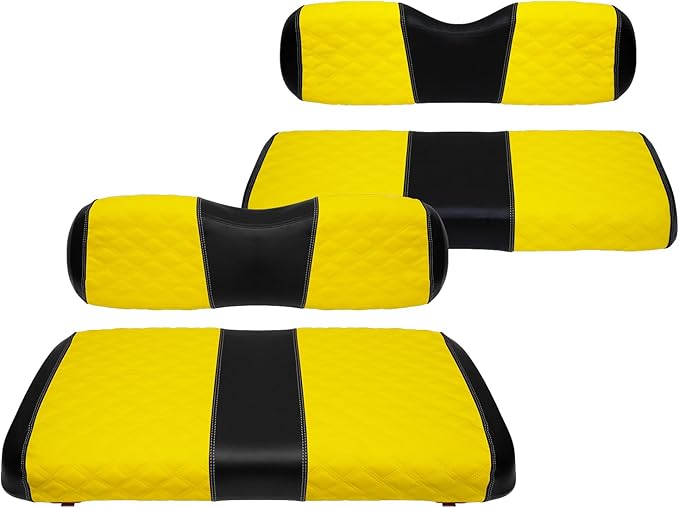 Golf Cart Seat Covers Front and Rear Waterproof and Sun Resistant Marine Grade Vinyl Leather Seat Cover Accessories for EZGO TXT 1994-2013, Yellow(4PCS)