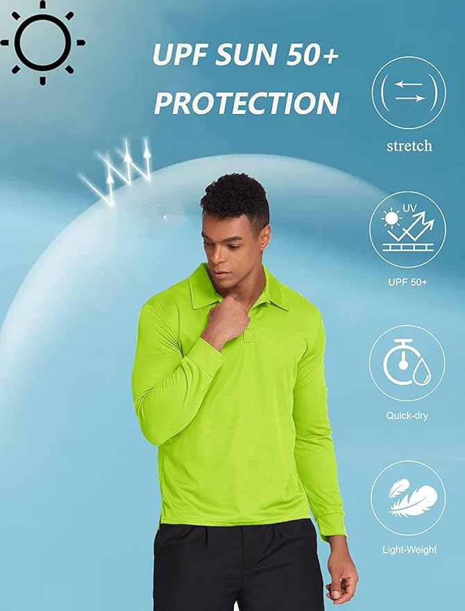 Deyeek Men's Polo Shirts Long Sleeve Golf Polo Shirts for Men Quick Dry UPF 50+ Sun Protection Polos Casual Collared Shirts