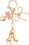 Gold Bubble Initial Keychain with Bow Decoration Bag Charms for Women, Cute Purse Handbag Accessories Gift