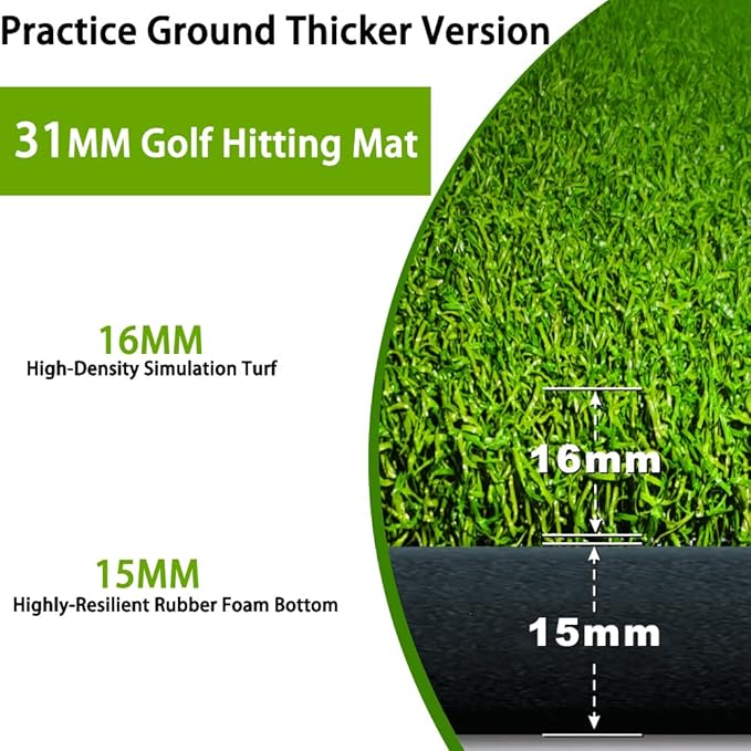 Golf Hitting Mat Thicker Rubber Bottom-5×4ft with Alignment Sticks、Foam Balls and Rubber Tees, for Outdoor Backyard Driving Swing Chipping Indoor Simulators