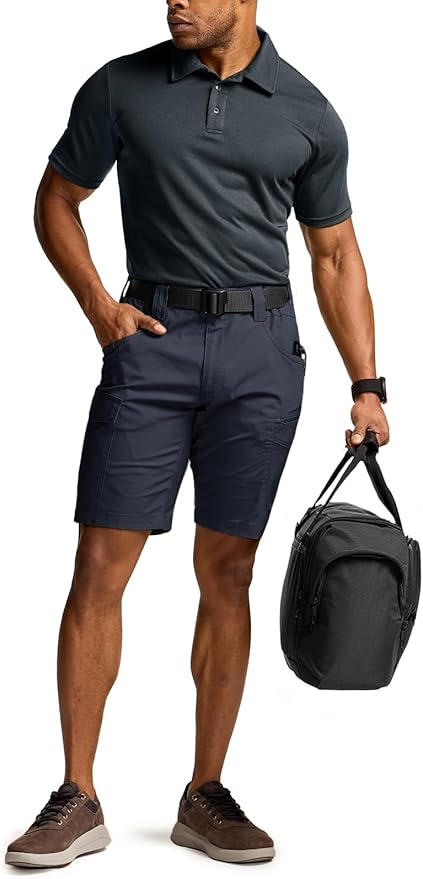 CQR Men's Polo Shirts, Tactical Short Sleeve Golf Performance Shirts, Lightweight Dry Fit UPF 50+ Pique