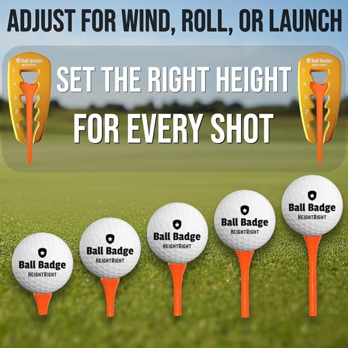 Ball Badge HeightRight Adjustable Golf Tee Height Tool – Precision Tee Height Setter for Consistent Swings, Durable Aluminum Design, Easy-to-Use Golf Training Aid
