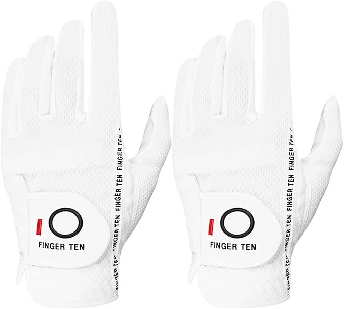 FINGER TEN Men's Golf Gloves for Right Left Handed Golfer Rain Grip Value 2 Pack, Golf Glove for Left or Right Hand Hot Wet Weather No Sweat Black Gray White Blue