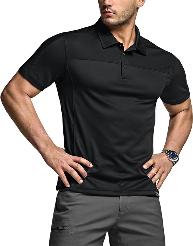 CQR Men's Polo Shirts, Tactical Short Sleeve Golf Performance Shirts, Lightweight Dry Fit UPF 50+ Pique