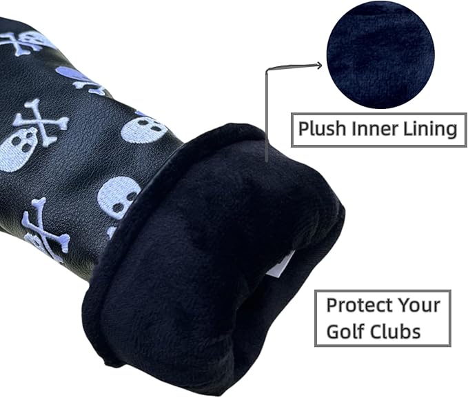 Set Golf Club Covers or 1pc Black Driver Headcover 3 5 Wood Headcover Hybrid Headcover Skull Heads Embroidery, PU Leather Golf Head Covers for Woods and Driver, Golf Accessories for Men