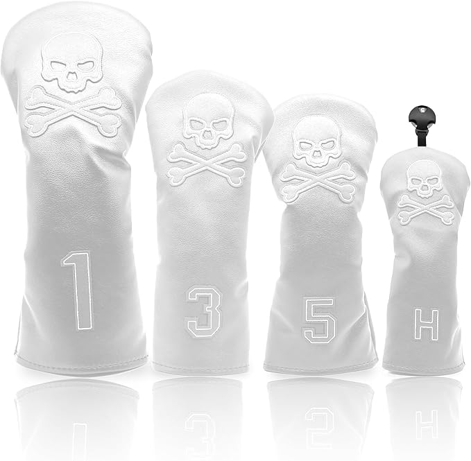 4 Pcs Golf Club Head Covers PU Leather Skull Golf Club Covers for Drivers, Fairway Woods, and Hybrids Fit Most Golf Clubs Golf Headcovers Set