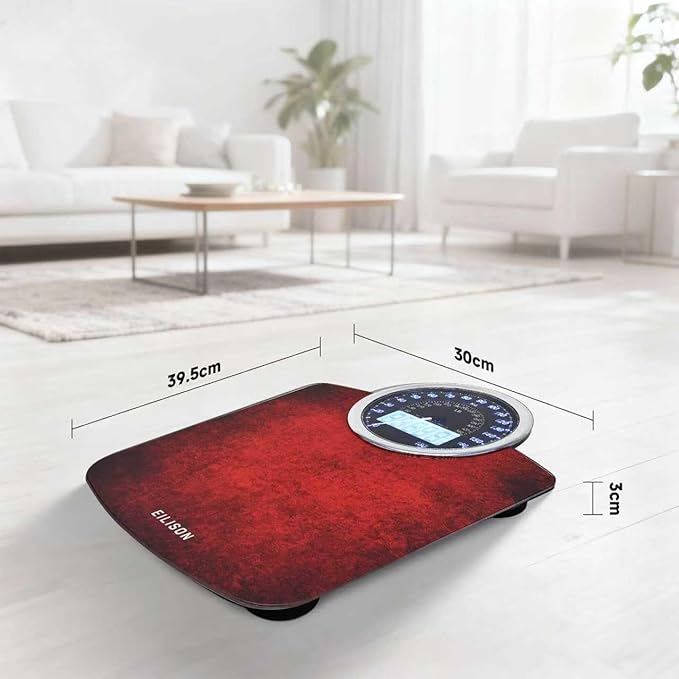 EILISON Highly Advance 2-in-1 Digital & Analog Weighing Scale for Body Weight-400lbs, 4 High Precison GX Sensor Accurate, Thick Tempered Glass, Extra Large Display (Red)