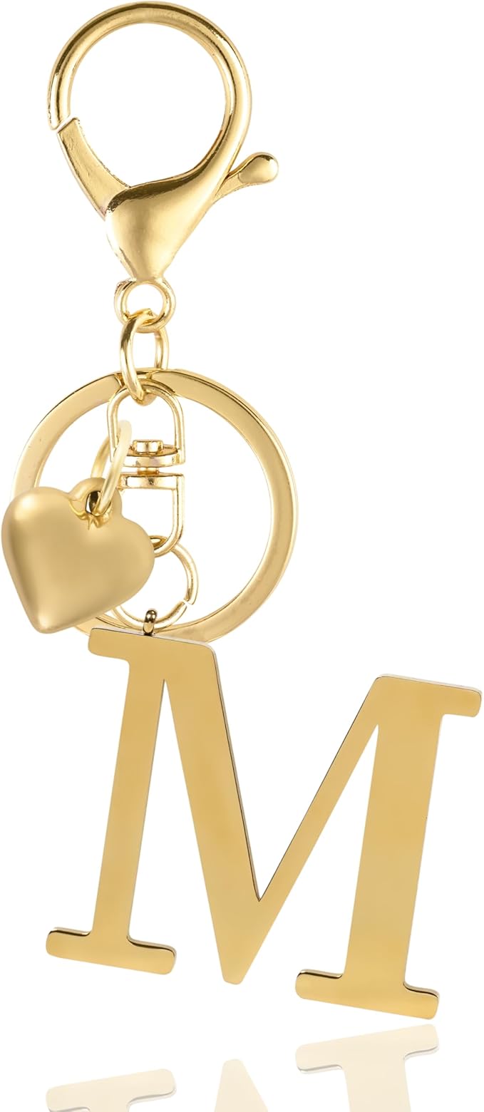 Metal Heart Alphabet Keychain for Women, Girls - Cute Initial Letter Accessories for Purse, Bag Charms and Backpack