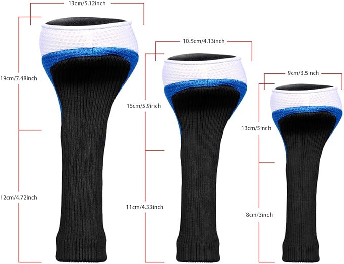 Black Golf Club Head Cover for Driver Fairway 3 Pcs Woods Headcovers, Golf Accessories Hybrid Head Covers Set with Interchangeable Tags 3 4 5 7 X