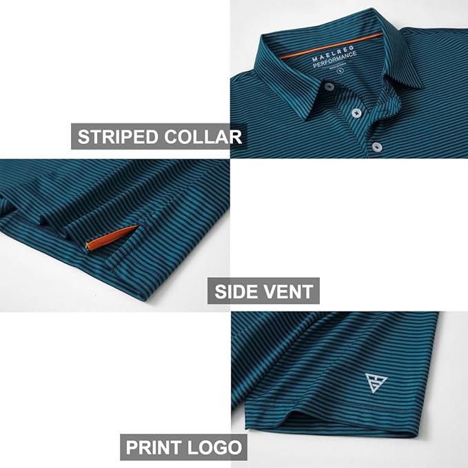 Golf Shirts for Men Dry Fit Short Sleeve Print Performance Moisture Wicking Polo Shirt
