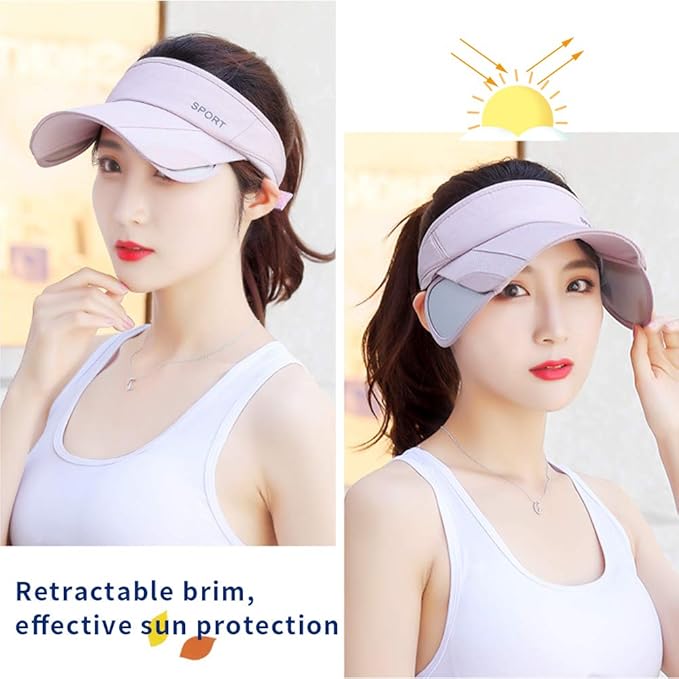 Summer Sun Visor Hat - Women Adjustable Golf Cap with Retractable Brim, UV Protection Beach/Tennis Sport Hat