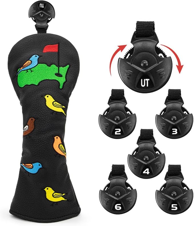 1 Pcs Montela Golf Club Covers,Colorful Birdie Tee 3 Wood Headcover Driver Headcover Fairway Wood Head Covers Hybrid Headcover Leather Golf Head Covers for Odyssey Scotty Cameron Taylormade