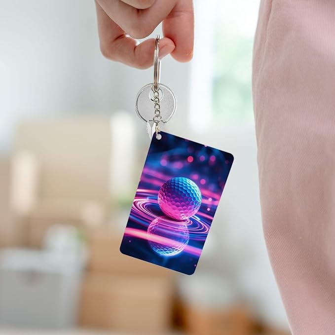Astronaut Playing Golf Keychains Rectangular Acrylic Keychain Daily Key Ring Car Key Fob Holder 2X3 Inch
