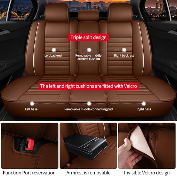 Leather Car Seat Covers for Volkswagen Golf 2001-2021,Car Seat Covers Full Set,Seat Covers with Safety,Waterproof Seat Cover Compatible Airbag(5pcs Coffee Luxury)