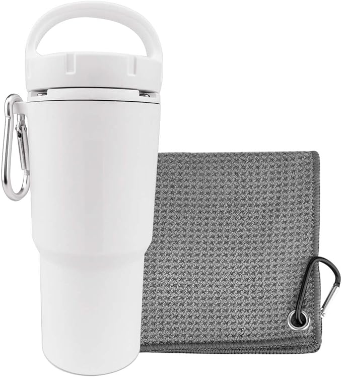 Golf Ball Cleaner Washer, Portable Cleaning Cup for Golf Ball with Towel - That can Quickly Clean Golf Balls During The Competition, Easy Attachment to Bag or Cart
