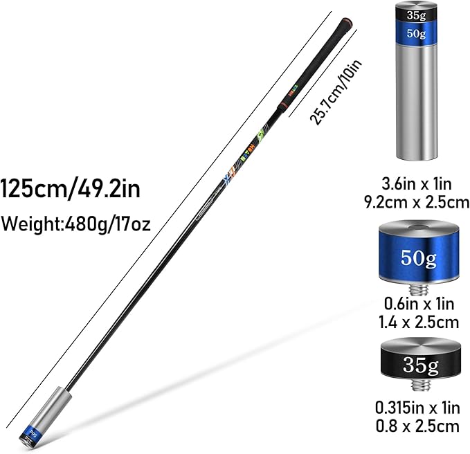 Golf Swing Trainer Aid for Indoor Practice Speed Training, Warm up Stick Improved Rhythm, Grip, Flexibility, Balance, Tempo and Strength with 2 Adjustable Weights