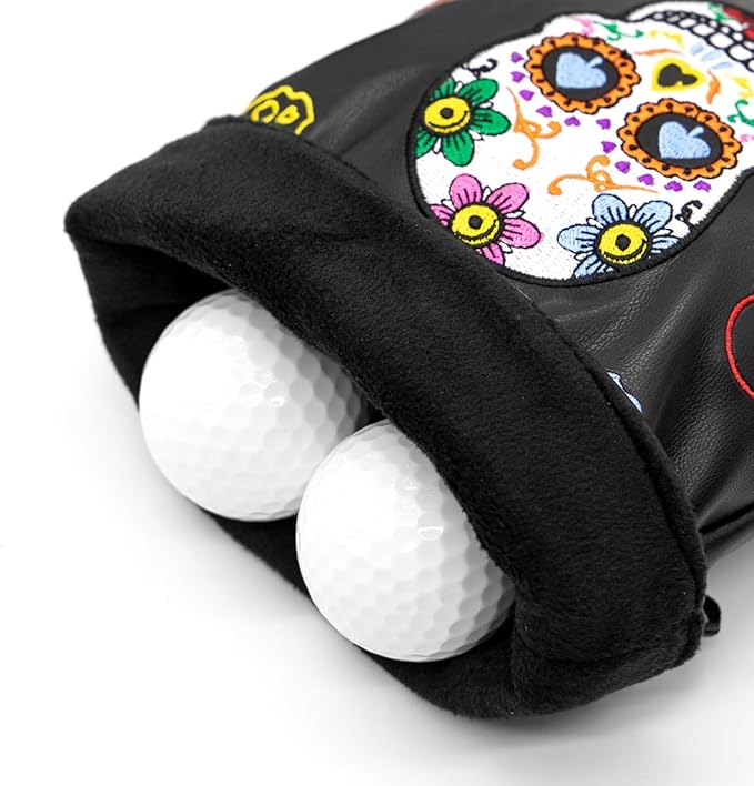 montela golf Valuables Pouch with Drawstrings Skeleton Golf Tee Pouch Leather Ball Bag for Men Women