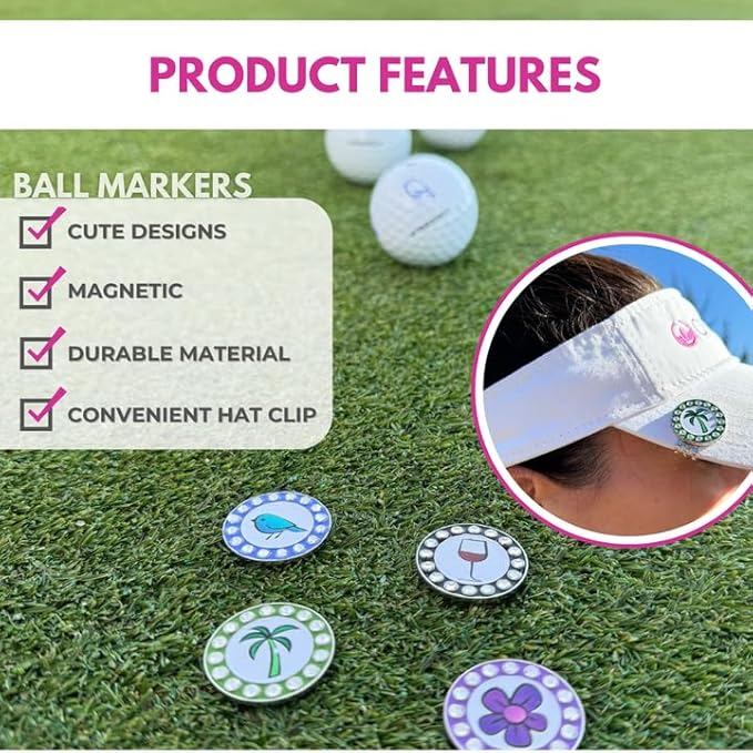 Bling Golf Ball Marker Hat Clip | Magnetic Ball Marker for Women | Stylish Golf Hat Clip Ball Marker for Female Golfers Fun Gift Idea with Strong Magnet for Hat, Visor, Golf Accessories