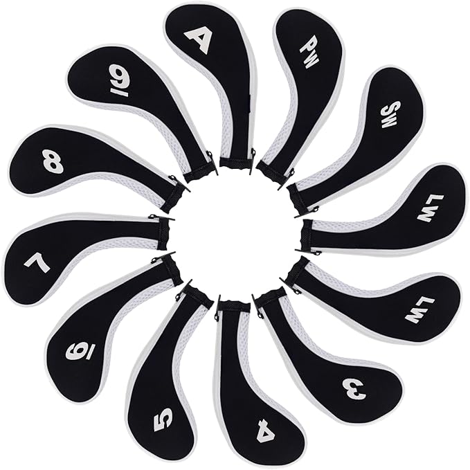 Andux Number Print Golf Iron Club Head Covers Long Neck with Zipper 12pcs/Set