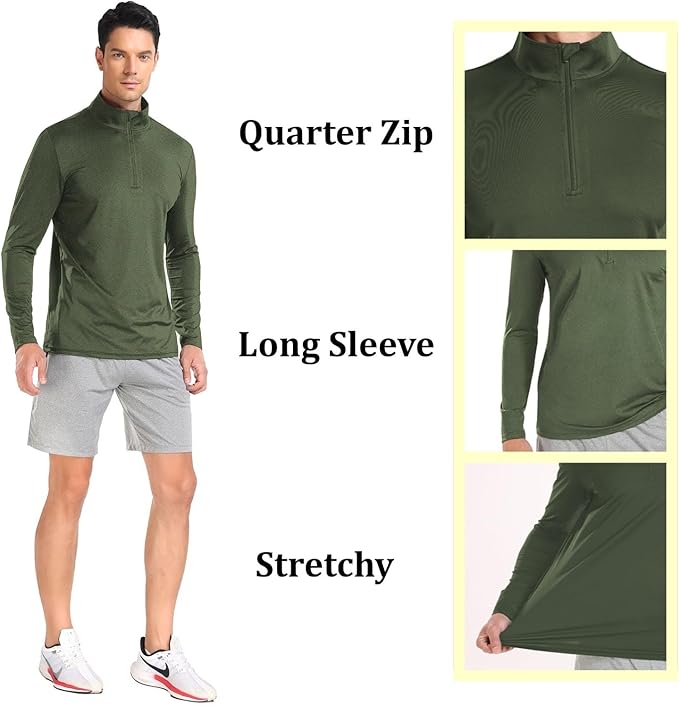 Mens Long Sleeve Shirts Quarter Zip Pullover UPF 50+ Sun Protection Wicking Moisture Workout Running Casual Athletic Tops