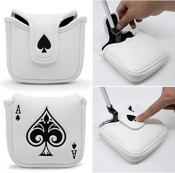 Golf Putter Cover Headcover Magnetic, Poker Ace Style Golf Club Head Cover, 4 Models Available Headcovers for Blade Half-Mallet Square Putters
