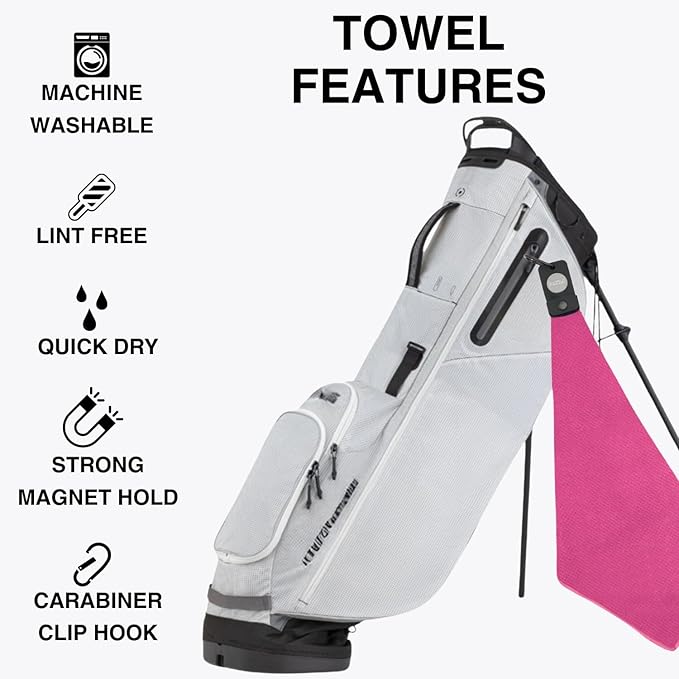 Magnetic Golf Towels for Golf Bags with Clip & Ultra Strong Magnet - Waffle Weave Microfiber Towel for Secure Hold on Bags & Carts - Ideal Club Cleaner & Accessories - Pink