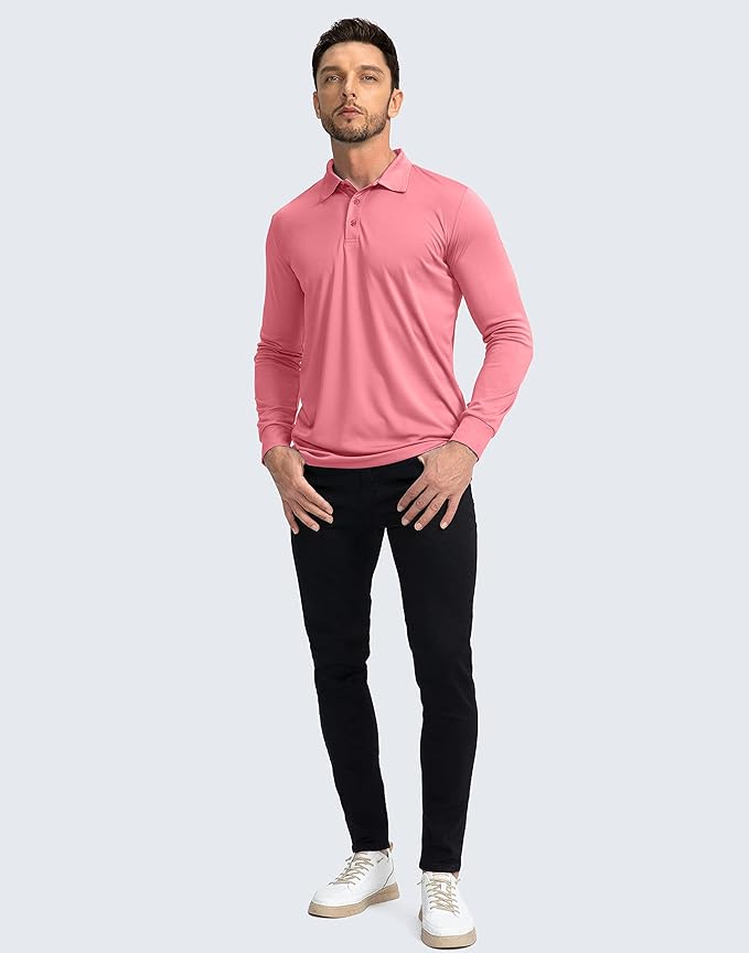 Men's Polo Shirt Long Sleeve Golf Shirts Lightweight UPF 50+ Sun Protection Cool Shirts for Men Work Fishing Outdoor