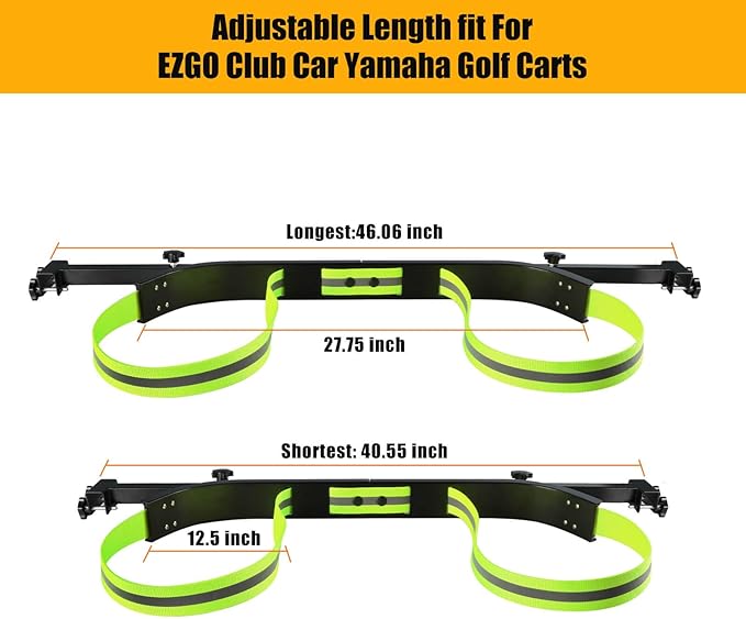 No Drilling Golf Cart Bag Holder Bracket for 2+2 Golf Cart Rear Seat with 1 Inch Square Tube, Universal Golf Bag Attachment Adjustable for EZGO Club Car Yamaha Golf Carts