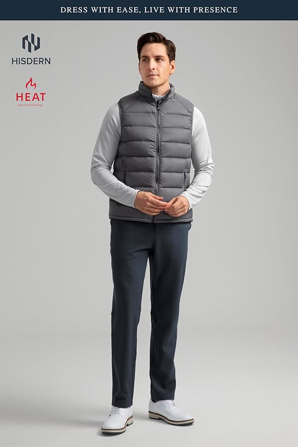 HISDERN Heat 701 Men's Thermal Golf Pants Stretch Fleece 30"/32" No Iron Comfy for Winter Business Casual with Pocket