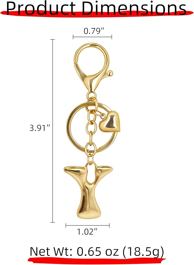 Gold Bubble Heart, Cherry, Bow & More Designs Letter Initial Keychain Bag Charms – Cute Purse Charms for Handbags
