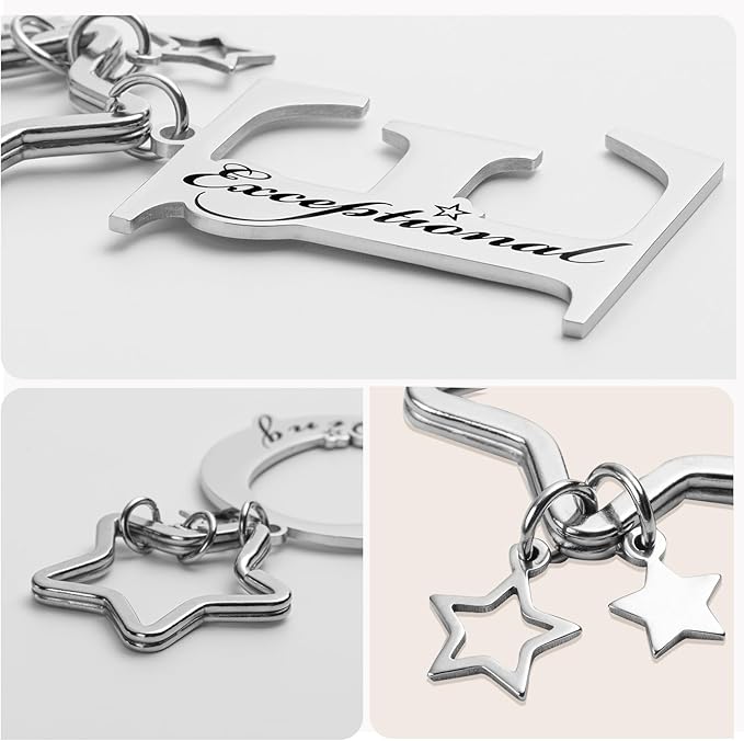 Qunrwe Stainless Steel Initial Letter A-Z Keychain,Inspirational Gifts for Women Men Friends Daughter Son Sister Dad Mom