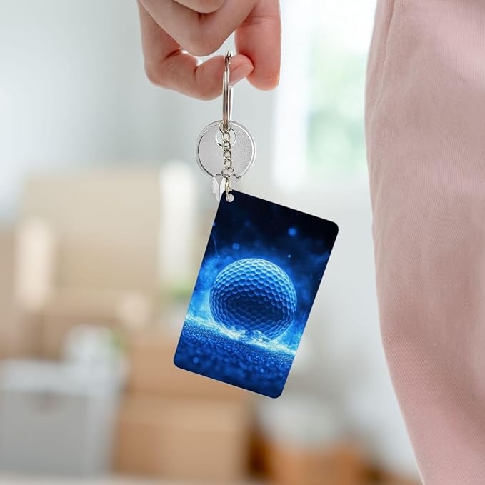 Astronaut Playing Golf Keychains Rectangular Acrylic Keychain Daily Key Ring Car Key Fob Holder 2X3 Inch