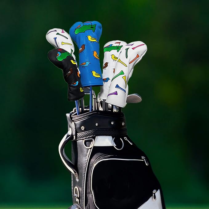 1 Pcs Montela Golf Club Covers,Colorful Birdie Tee 3 Wood Headcover Driver Headcover Fairway Wood Head Covers Hybrid Headcover Leather Golf Head Covers for Odyssey Scotty Cameron Taylormade