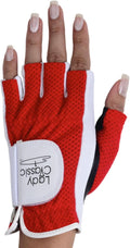 Mesh Half Golf Glove for Women – Premium Cabretta Leather Palm, Breathable Mesh Back, Half-Finger Design Ladies Golf Glove for Enhanced Grip & Comfort