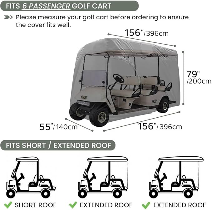 Golf Cart Cover 2/4/6 Passenger, Waterproof Golf Cart Rain Covers, Heavy-Duty All Weather Protection Cover for EZ GO Yamaha Club Car Enclosure Accessories