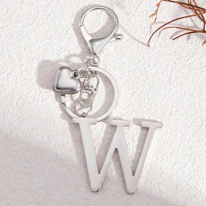 Metal Heart Alphabet Keychain for Women, Girls - Cute Initial Letter Accessories for Purse, Bag Charms and Backpack