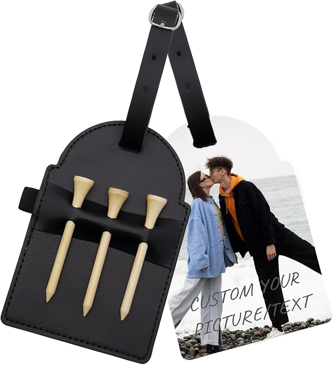 Personalized Golf Tee Bag Tags Custom Golf Tee Holders for Golf Bag，3 Wooden Tees Leather Gift for Golfer Men Women Dad Grandpa, or Uncle