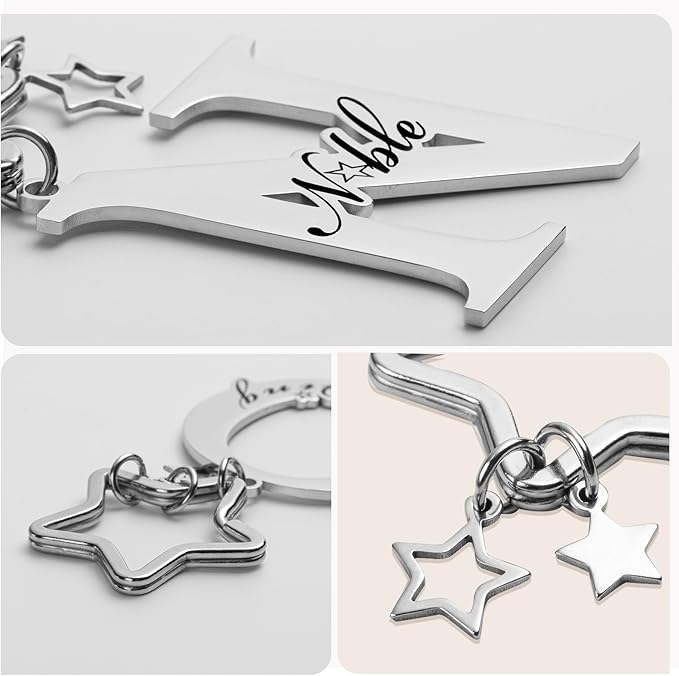 Qunrwe Stainless Steel Initial Letter A-Z Keychain,Inspirational Gifts for Women Men Friends Daughter Son Sister Dad Mom