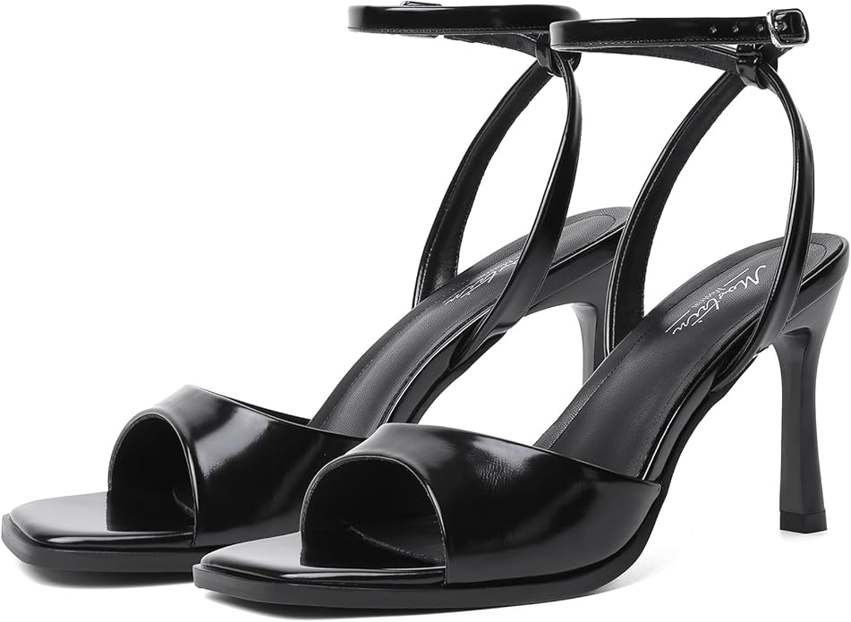Mostrin Strappy Heels for Women Square Open Toe Lace Up Heeled Sandals Ankle Strap Sexy Stiletto High Heels for Party, Prom, Dating, Wedding