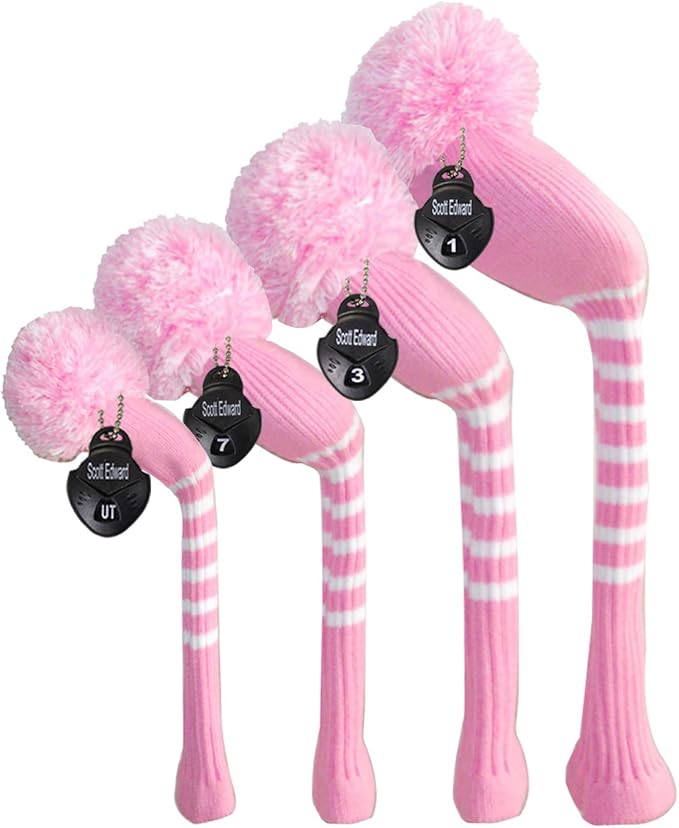 Scott Edward 1/3/4PCS Multi-Style Optional Individualized Knit Golf Club Head Covers, Driver Wood(460cc) Fairway Wood and Hybrid(UT)，for Male/Female Golfers,Custom