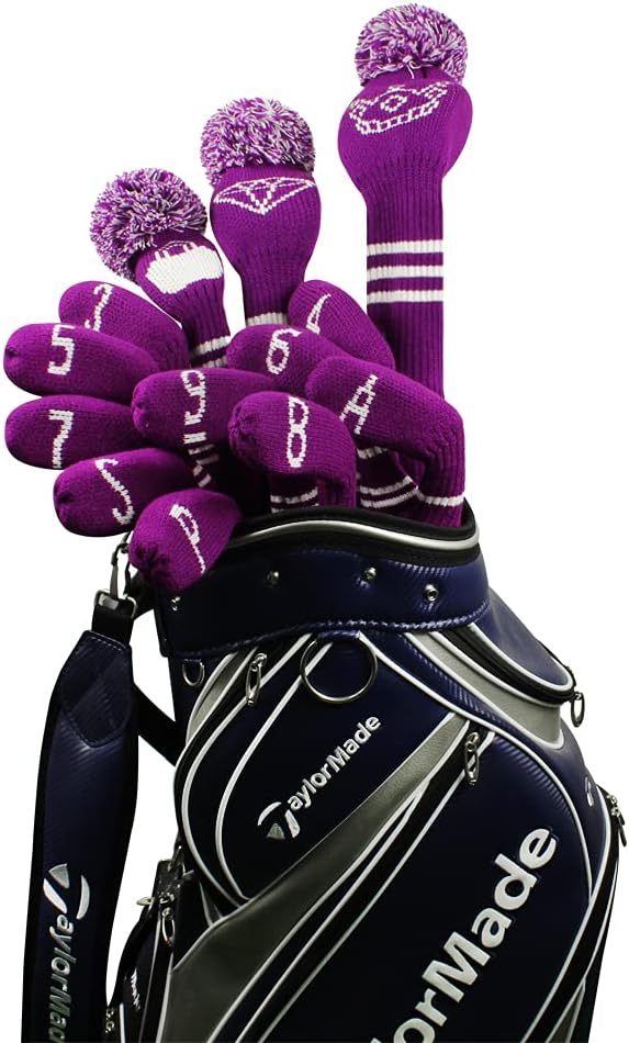 Scott Edward 1/7/10 Pcs Knitted Golf Club Head Covers for Irons Wedge Cuteness and Basically Socks Shape Washable Golf Club Head Protector on Classic Stripes Style，Double Sided Customization