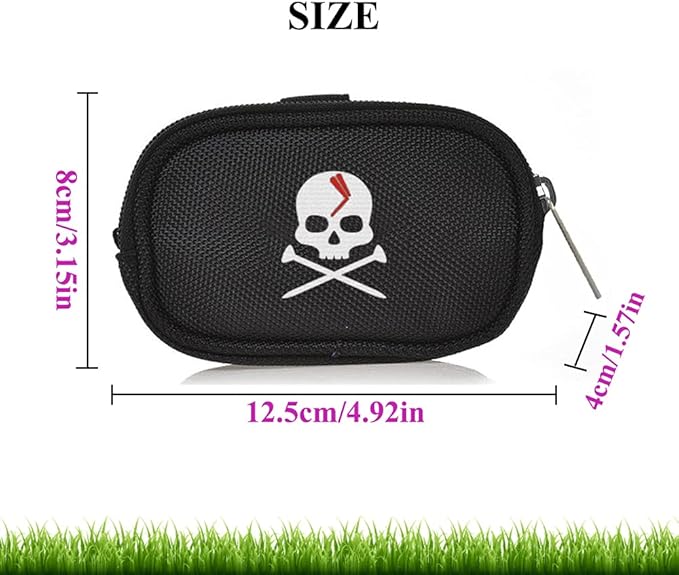 Skull Golf Ball Pouch Golf Tee Organizer Bag Golf Accessory Holder Waist Belt Polyester Key Storage Marker Component Pocket Zipper Hook Durable Sports Small Black Gift for Dad Men Women