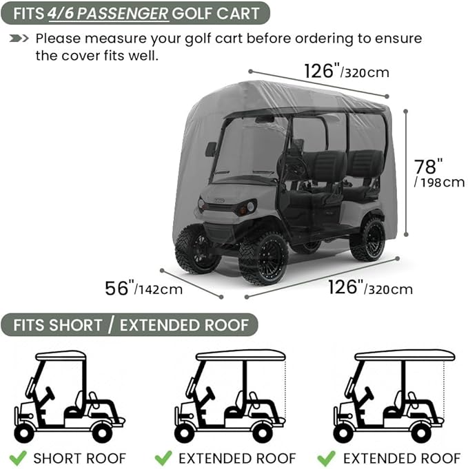 Golf Cart Cover 2/4/6 Passenger, Waterproof Golf Cart Rain Covers, Heavy-Duty All Weather Protection Cover for EZ GO Yamaha Club Car Enclosure Accessories