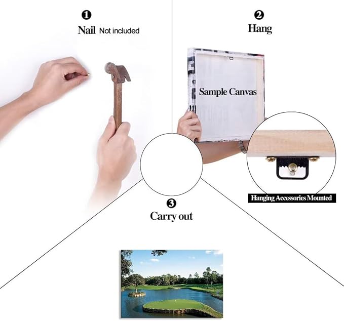 chenchenArt USA Golf Course Wall Art TPC Sawgrass Golf Course Pictures Canvas Prints Golf Wall Decor for Living Room Bedroom Bathroom Home Decorations Framed Ready to Hang(28''H x 44''W)