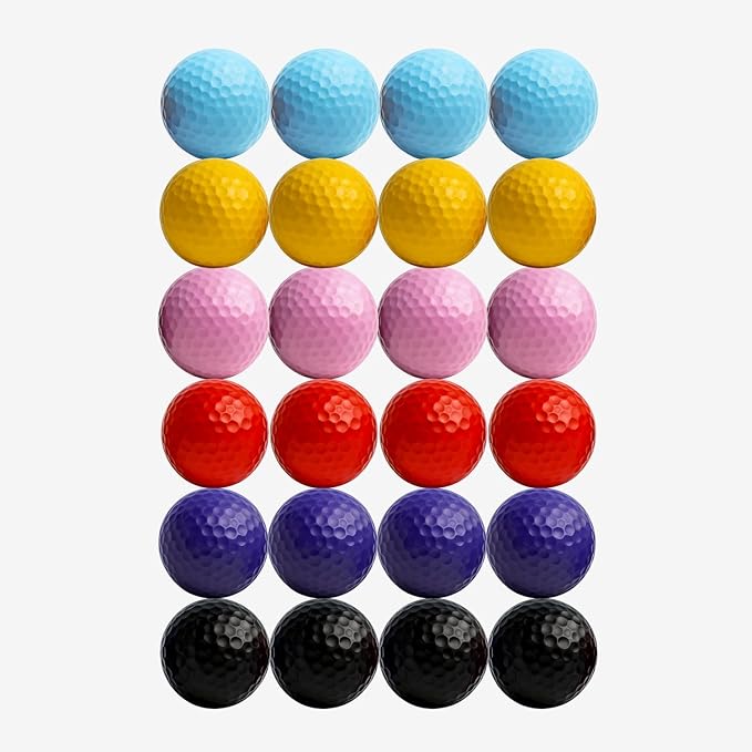 Thorza Colored Golf Balls - Multicolored Set of 6, 12, 24 for Kids Mini Golf, Putting Practice and Children Training