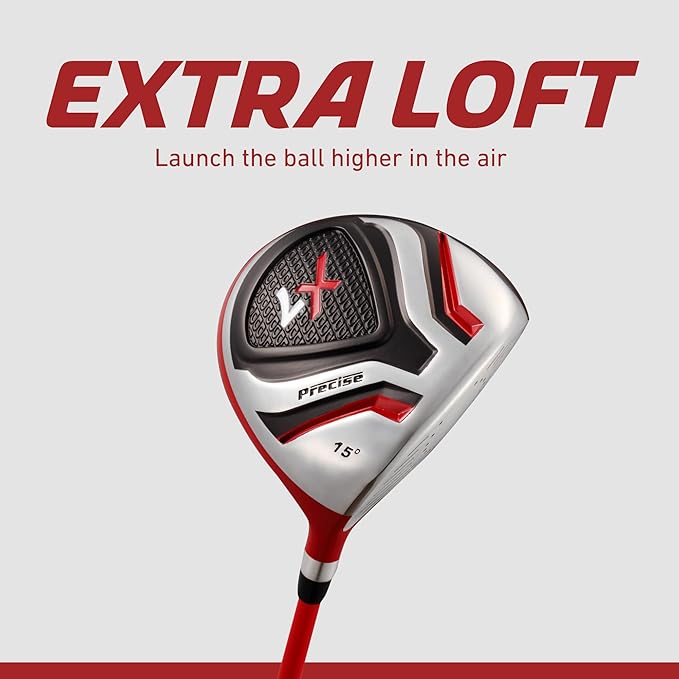 Precise X7 Kids Golf Clubs Set – Boys’ & Girls’ Junior Golf Set with Lightweight Graphite Shafts, Hybrid, Putter & Stand Bag