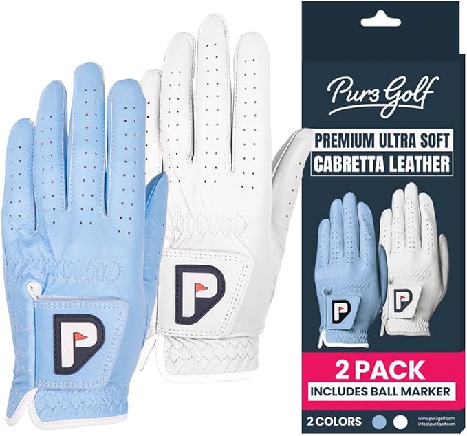 PUR3 Womens Golf Glove Left Hand and Right Hand - 2 Pack Ladies Golf Gloves - Ultra Soft Cabretta Leather