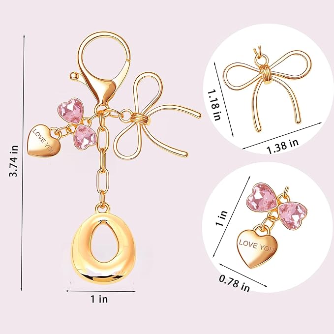 Gold Bubble Initial Keychain with Bow Decoration Bag Charms for Women, Cute Purse Handbag Accessories Gift